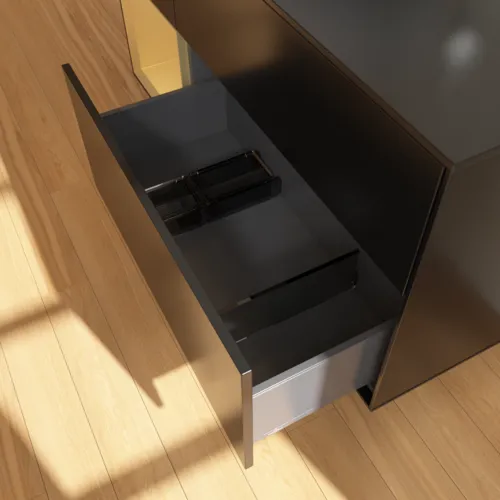 Bild von VILLEROY BOCH Finion Waschbeckenunterschrank, mit Beleuchtung, 3 Auszüge, 1200 x 603 x 501 mm, Black Matt Lacquer / Gold Matt Lacquer / Glass Black Matt #F942HFPD