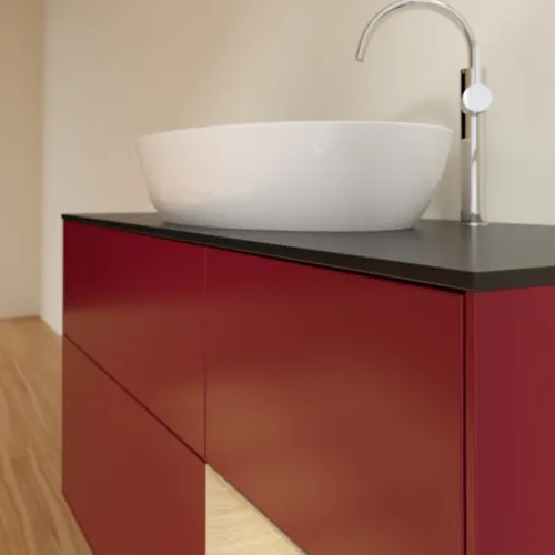 Bild von VILLEROY BOCH Finion Waschbeckenunterschrank, mit Beleuchtung, 3 Auszüge, 1200 x 603 x 501 mm, Peony Matt Lacquer / Oak Veneer / Glass Black Matt #F952PCHB