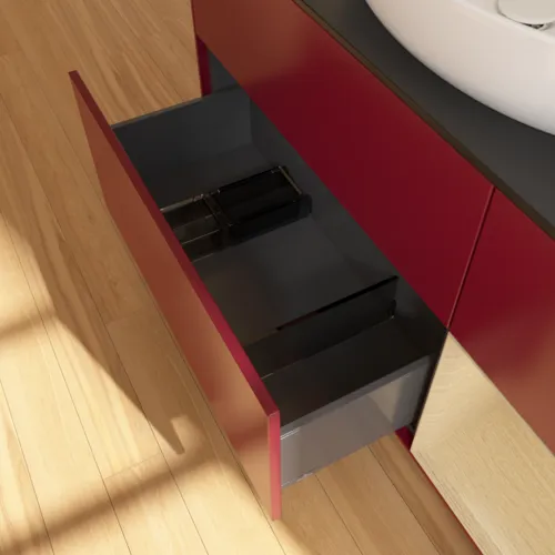Bild von VILLEROY BOCH Finion Waschbeckenunterschrank, mit Beleuchtung, 3 Auszüge, 1200 x 603 x 501 mm, Peony Matt Lacquer / Oak Veneer / Glass Black Matt #F952PCHB