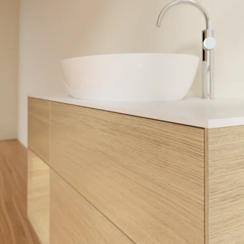 VILLEROY BOCH Finion Waschbeckenunterschrank, mit Beleuchtung, 3 Auszüge, 1200 x 603 x 501 mm, Oak Veneer / Oak Veneer / Glass White Matt #F941PCPC, Bild 6