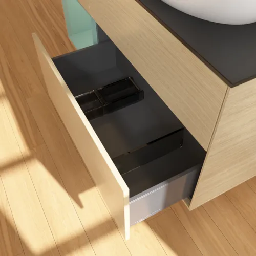 Picture of VILLEROY BOCH Finion Vanity unit, with lighting, 3 pull-out compartments, 1200 x 603 x 501 mm, Oak Veneer / Olive Matt Lacquer / Glass Black Matt #F922GMPC