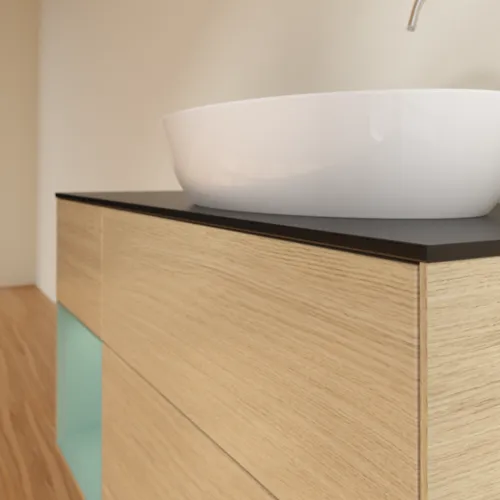 Picture of VILLEROY BOCH Finion Vanity unit, with lighting, 3 pull-out compartments, 1200 x 603 x 501 mm, Oak Veneer / Olive Matt Lacquer / Glass Black Matt #F922GMPC