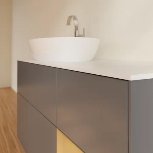 Bild von VILLEROY BOCH Finion Waschbeckenunterschrank, mit Beleuchtung, 3 Auszüge, 1200 x 603 x 501 mm, Anthracite Matt Lacquer / Gold Matt Lacquer / Glass White Matt #F931HFGK