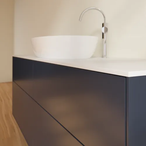 VILLEROY BOCH Finion Waschbeckenunterschrank, 4 Auszüge, 1600 x 603 x 501 mm, Midnight Blue Matt Lacquer / Glass White Matt #F97100HG, Bild 5