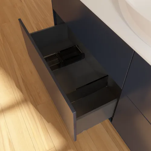VILLEROY BOCH Finion Waschbeckenunterschrank, 4 Auszüge, 1600 x 603 x 501 mm, Midnight Blue Matt Lacquer / Glass White Matt #F97100HG, Bild 6