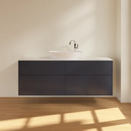 VILLEROY BOCH Finion Waschbeckenunterschrank, 4 Auszüge, 1600 x 603 x 501 mm, Midnight Blue Matt Lacquer / Glass White Matt #F97100HG, Bild 3