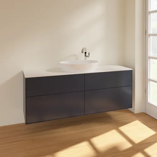 VILLEROY BOCH Finion Waschbeckenunterschrank, 4 Auszüge, 1600 x 603 x 501 mm, Midnight Blue Matt Lacquer / Glass White Matt #F97100HG, Bild 2