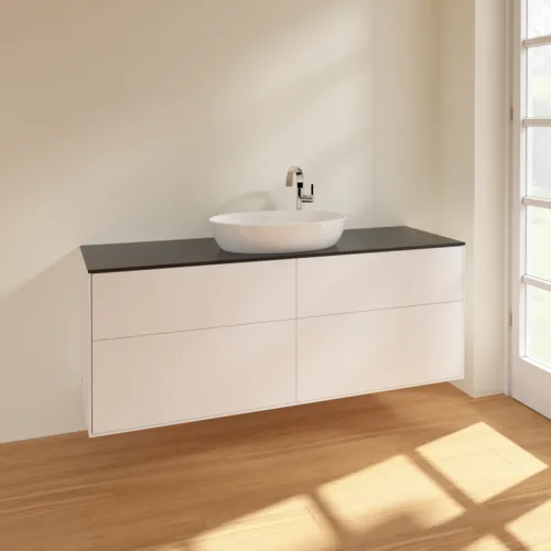 VILLEROY BOCH Finion Waschbeckenunterschrank, 4 Auszüge, 1600 x 603 x 501 mm, White Matt Lacquer / Glass Black Matt #F97200MT, Bild 2