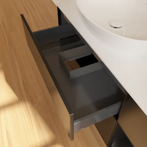 Bild von VILLEROY BOCH Finion Waschbeckenunterschrank, mit Beleuchtung, 3 Auszüge, 1200 x 603 x 501 mm, Black Matt Lacquer / Black Matt Lacquer / Glass White Matt #F931PDPD