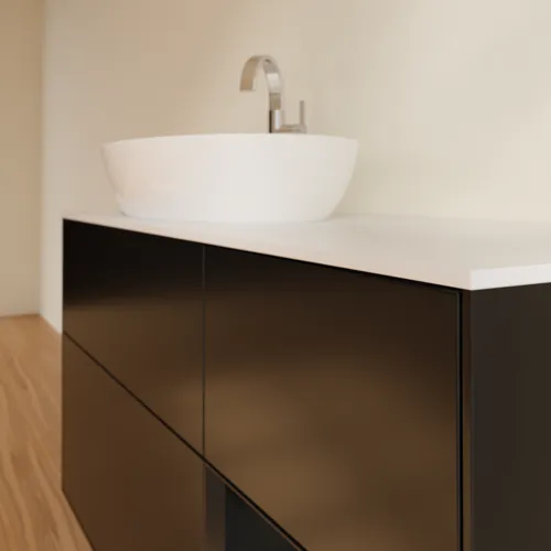 Bild von VILLEROY BOCH Finion Waschbeckenunterschrank, mit Beleuchtung, 3 Auszüge, 1200 x 603 x 501 mm, Black Matt Lacquer / Black Matt Lacquer / Glass White Matt #F931PDPD