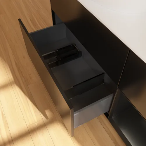 Bild von VILLEROY BOCH Finion Waschbeckenunterschrank, mit Beleuchtung, 3 Auszüge, 1200 x 603 x 501 mm, Black Matt Lacquer / Black Matt Lacquer / Glass White Matt #F931PDPD