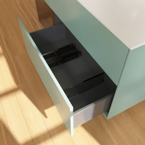 Bild von VILLEROY BOCH Finion Waschbeckenunterschrank, mit Beleuchtung, 3 Auszüge, 1200 x 603 x 501 mm, Olive Matt Lacquer / Walnut Veneer / Glass White Matt #F941GNGM