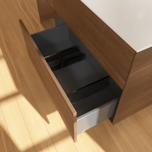 VILLEROY BOCH Finion Waschbeckenunterschrank, mit Beleuchtung, 3 Auszüge, 1200 x 603 x 501 mm, Walnut Veneer / Walnut Veneer / Glass White Matt #F941GNGN, Bild 7