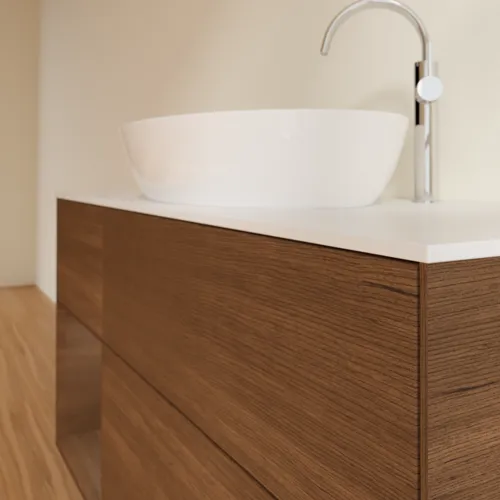 VILLEROY BOCH Finion Waschbeckenunterschrank, mit Beleuchtung, 3 Auszüge, 1200 x 603 x 501 mm, Walnut Veneer / Walnut Veneer / Glass White Matt #F941GNGN, Bild 6