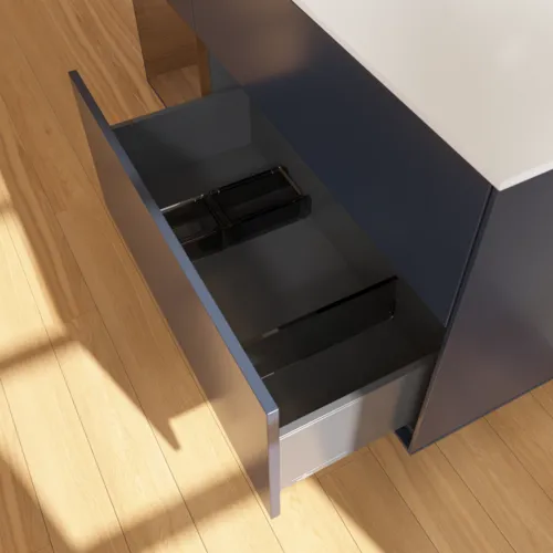 Bild von VILLEROY BOCH Finion Waschbeckenunterschrank, mit Beleuchtung, 3 Auszüge, 1200 x 603 x 501 mm, Midnight Blue Matt Lacquer / Walnut Veneer / Glass White Matt #F941GNHG