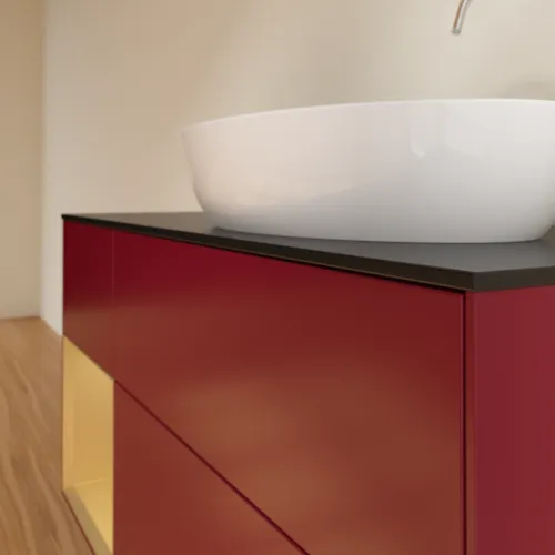 Obrázek VILLEROY BOCH Finion Vanity unit, with lighting, 3 pull-out compartments, 1200 x 603 x 501 mm, Peony Matt Lacquer / Gold Matt Lacquer / Glass Black Matt #F922HFHB