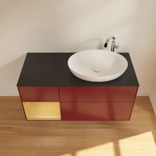 Obrázek VILLEROY BOCH Finion Vanity unit, with lighting, 3 pull-out compartments, 1200 x 603 x 501 mm, Peony Matt Lacquer / Gold Matt Lacquer / Glass Black Matt #F922HFHB