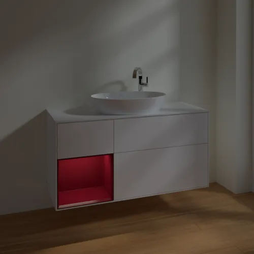 Bild von VILLEROY BOCH Finion Waschbeckenunterschrank, mit Beleuchtung, 3 Auszüge, 1200 x 603 x 501 mm, White Matt Lacquer / Peony Matt Lacquer / Glass White Matt #F941HBMT