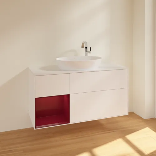 Bild von VILLEROY BOCH Finion Waschbeckenunterschrank, mit Beleuchtung, 3 Auszüge, 1200 x 603 x 501 mm, White Matt Lacquer / Peony Matt Lacquer / Glass White Matt #F941HBMT