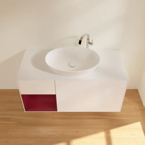 Bild von VILLEROY BOCH Finion Waschbeckenunterschrank, mit Beleuchtung, 3 Auszüge, 1200 x 603 x 501 mm, White Matt Lacquer / Peony Matt Lacquer / Glass White Matt #F941HBMT