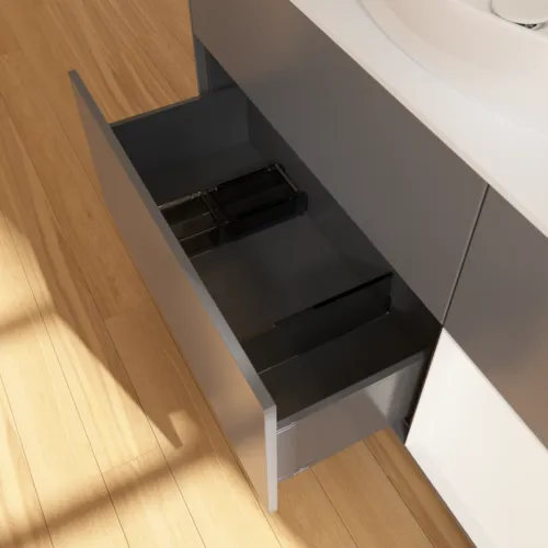 Bild von VILLEROY BOCH Finion Waschbeckenunterschrank, mit Beleuchtung, 3 Auszüge, 1200 x 603 x 501 mm, Anthracite Matt Lacquer / White Matt Lacquer / Glass White Matt #F951MTGK