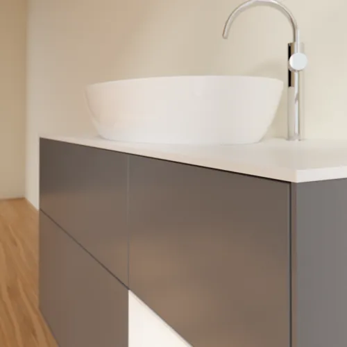 Bild von VILLEROY BOCH Finion Waschbeckenunterschrank, mit Beleuchtung, 3 Auszüge, 1200 x 603 x 501 mm, Anthracite Matt Lacquer / White Matt Lacquer / Glass White Matt #F951MTGK