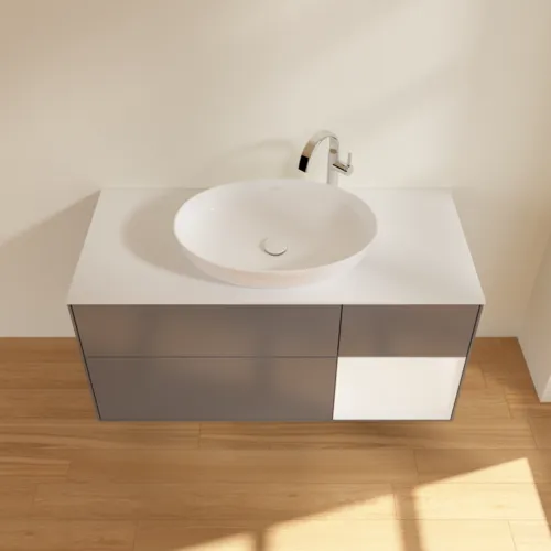 Bild von VILLEROY BOCH Finion Waschbeckenunterschrank, mit Beleuchtung, 3 Auszüge, 1200 x 603 x 501 mm, Anthracite Matt Lacquer / White Matt Lacquer / Glass White Matt #F951MTGK