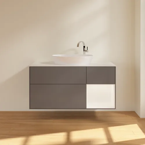 Bild von VILLEROY BOCH Finion Waschbeckenunterschrank, mit Beleuchtung, 3 Auszüge, 1200 x 603 x 501 mm, Anthracite Matt Lacquer / White Matt Lacquer / Glass White Matt #F951MTGK