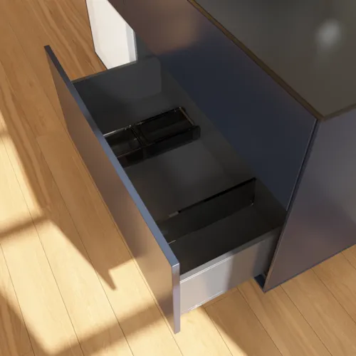 Bild von VILLEROY BOCH Finion Waschbeckenunterschrank, mit Beleuchtung, 3 Auszüge, 1200 x 603 x 501 mm, Midnight Blue Matt Lacquer / White Matt Lacquer / Glass Black Matt #F942MTHG