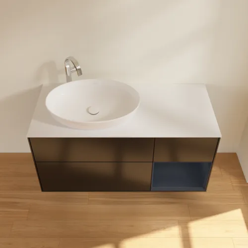 VILLEROY BOCH Finion Waschbeckenunterschrank, mit Beleuchtung, 3 Auszüge, 1200 x 603 x 501 mm, Black Matt Lacquer / Midnight Blue Matt Lacquer / Glass White Matt #F931HGPD, Bild 4
