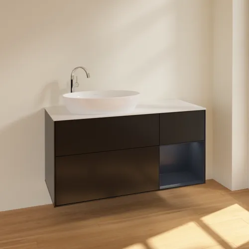 VILLEROY BOCH Finion Waschbeckenunterschrank, mit Beleuchtung, 3 Auszüge, 1200 x 603 x 501 mm, Black Matt Lacquer / Midnight Blue Matt Lacquer / Glass White Matt #F931HGPD, Bild 2