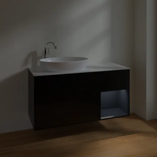 VILLEROY BOCH Finion Waschbeckenunterschrank, mit Beleuchtung, 3 Auszüge, 1200 x 603 x 501 mm, Black Matt Lacquer / Midnight Blue Matt Lacquer / Glass White Matt #F931HGPD, Bild 5