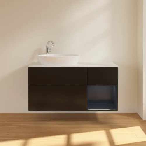 VILLEROY BOCH Finion Waschbeckenunterschrank, mit Beleuchtung, 3 Auszüge, 1200 x 603 x 501 mm, Black Matt Lacquer / Midnight Blue Matt Lacquer / Glass White Matt #F931HGPD, Bild 3