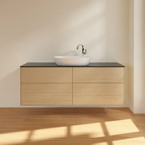 VILLEROY BOCH Finion Waschbeckenunterschrank, 4 Auszüge, 1600 x 603 x 501 mm, Oak Veneer / Glass Black Matt #F97200PC, Bild 3