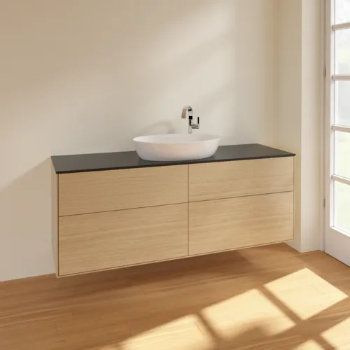VILLEROY BOCH Finion Waschbeckenunterschrank, 4 Auszüge, 1600 x 603 x 501 mm, Oak Veneer / Glass Black Matt #F97200PC, Bild 2