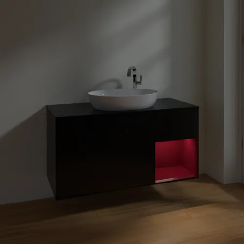 Bild von VILLEROY BOCH Finion Waschbeckenunterschrank, mit Beleuchtung, 3 Auszüge, 1200 x 603 x 501 mm, Black Matt Lacquer / Peony Matt Lacquer / Glass Black Matt #F952HBPD