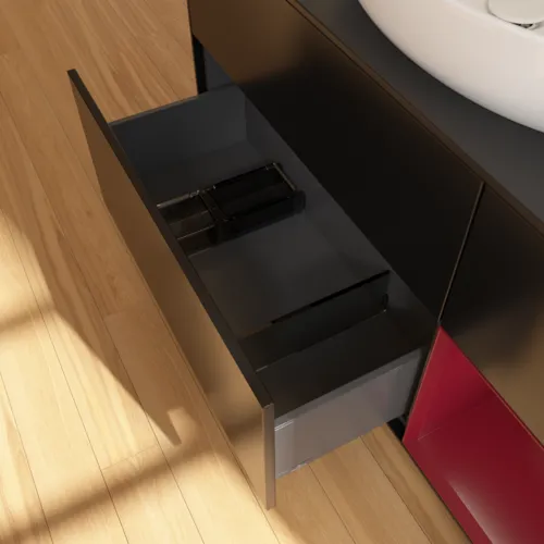 Bild von VILLEROY BOCH Finion Waschbeckenunterschrank, mit Beleuchtung, 3 Auszüge, 1200 x 603 x 501 mm, Black Matt Lacquer / Peony Matt Lacquer / Glass Black Matt #F952HBPD