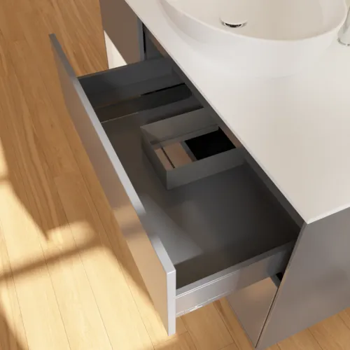 Bild von VILLEROY BOCH Finion Waschbeckenunterschrank, mit Beleuchtung, 3 Auszüge, 1200 x 603 x 501 mm, Anthracite Matt Lacquer / White Matt Lacquer / Glass White Matt #F941MTGK