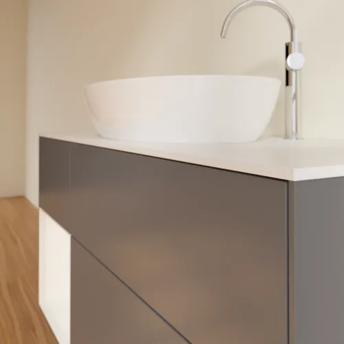 Bild von VILLEROY BOCH Finion Waschbeckenunterschrank, mit Beleuchtung, 3 Auszüge, 1200 x 603 x 501 mm, Anthracite Matt Lacquer / White Matt Lacquer / Glass White Matt #F941MTGK
