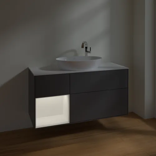 Bild von VILLEROY BOCH Finion Waschbeckenunterschrank, mit Beleuchtung, 3 Auszüge, 1200 x 603 x 501 mm, Anthracite Matt Lacquer / White Matt Lacquer / Glass White Matt #F941MTGK