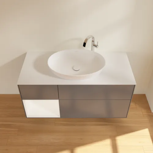 Bild von VILLEROY BOCH Finion Waschbeckenunterschrank, mit Beleuchtung, 3 Auszüge, 1200 x 603 x 501 mm, Anthracite Matt Lacquer / White Matt Lacquer / Glass White Matt #F941MTGK