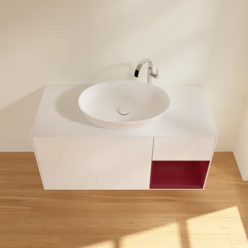 Bild von VILLEROY BOCH Finion Waschbeckenunterschrank, mit Beleuchtung, 3 Auszüge, 1200 x 603 x 501 mm, White Matt Lacquer / Peony Matt Lacquer / Glass White Matt #F951HBMT