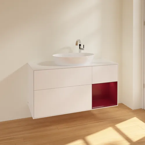 Bild von VILLEROY BOCH Finion Waschbeckenunterschrank, mit Beleuchtung, 3 Auszüge, 1200 x 603 x 501 mm, White Matt Lacquer / Peony Matt Lacquer / Glass White Matt #F951HBMT