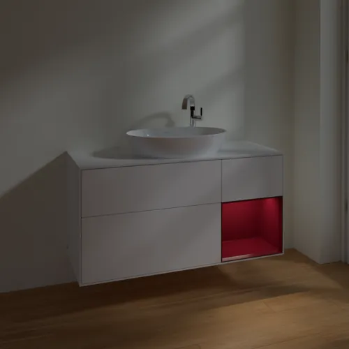 Bild von VILLEROY BOCH Finion Waschbeckenunterschrank, mit Beleuchtung, 3 Auszüge, 1200 x 603 x 501 mm, White Matt Lacquer / Peony Matt Lacquer / Glass White Matt #F951HBMT