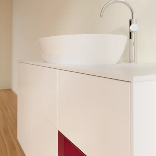 Bild von VILLEROY BOCH Finion Waschbeckenunterschrank, mit Beleuchtung, 3 Auszüge, 1200 x 603 x 501 mm, White Matt Lacquer / Peony Matt Lacquer / Glass White Matt #F951HBMT