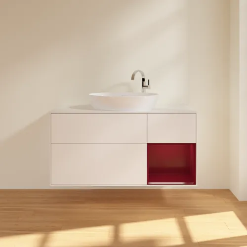 Bild von VILLEROY BOCH Finion Waschbeckenunterschrank, mit Beleuchtung, 3 Auszüge, 1200 x 603 x 501 mm, White Matt Lacquer / Peony Matt Lacquer / Glass White Matt #F951HBMT