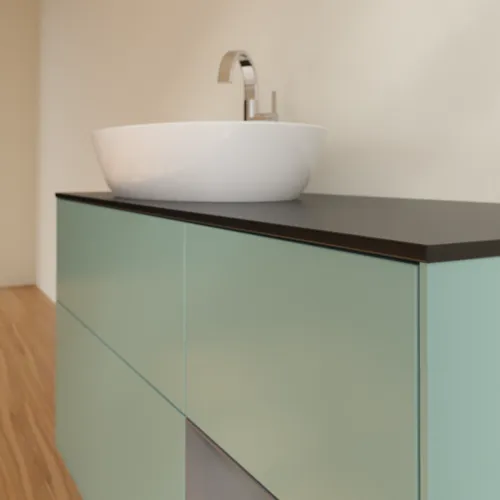 Bild von VILLEROY BOCH Finion Waschbeckenunterschrank, mit Beleuchtung, 3 Auszüge, 1200 x 603 x 501 mm, Olive Matt Lacquer / Anthracite Matt Lacquer / Glass Black Matt #F932GKGM