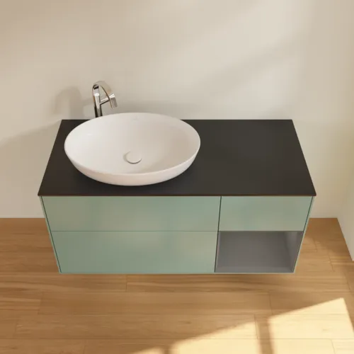 Bild von VILLEROY BOCH Finion Waschbeckenunterschrank, mit Beleuchtung, 3 Auszüge, 1200 x 603 x 501 mm, Olive Matt Lacquer / Anthracite Matt Lacquer / Glass Black Matt #F932GKGM
