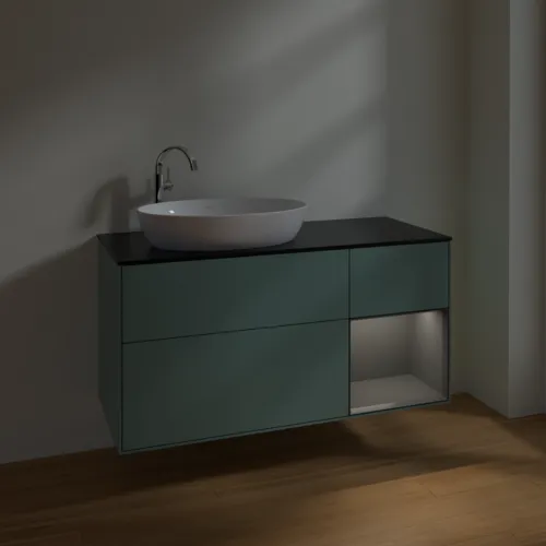 Bild von VILLEROY BOCH Finion Waschbeckenunterschrank, mit Beleuchtung, 3 Auszüge, 1200 x 603 x 501 mm, Olive Matt Lacquer / Anthracite Matt Lacquer / Glass Black Matt #F932GKGM