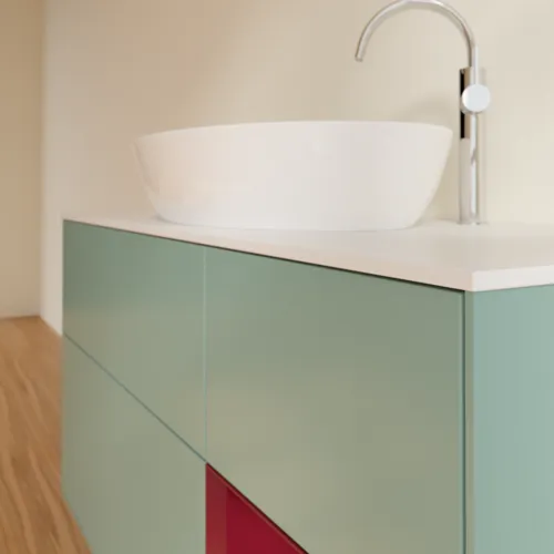 Bild von VILLEROY BOCH Finion Waschbeckenunterschrank, mit Beleuchtung, 3 Auszüge, 1200 x 603 x 501 mm, Olive Matt Lacquer / Peony Matt Lacquer / Glass White Matt #F951HBGM